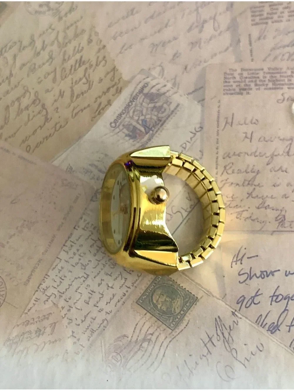 Charming Gold Tone Cat Face Ring Watch - Fun & Unique Accessory